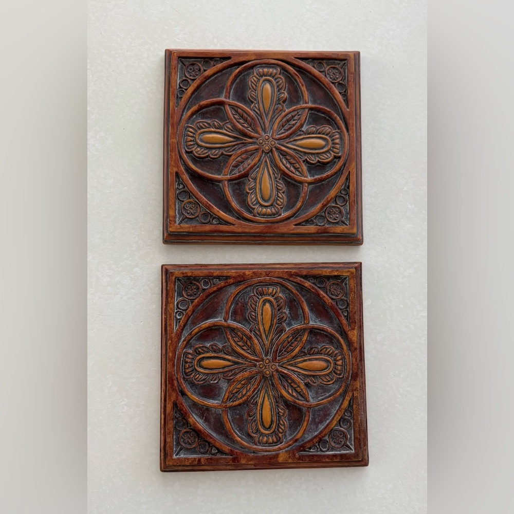 Set of 2 Handcrafted Decorative Ceramic Square Plagues - Picture 2 of 9